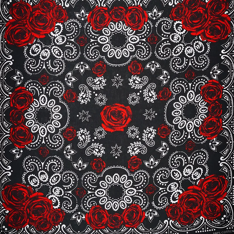Totenkopf-Bandana, modisch, Hip-Hop, 100 % Baumwolle, quadratischer Schal, schwarz, Paisley-Fahrrad-Stirnband für Damen/Herren/Jungen/Mädchen