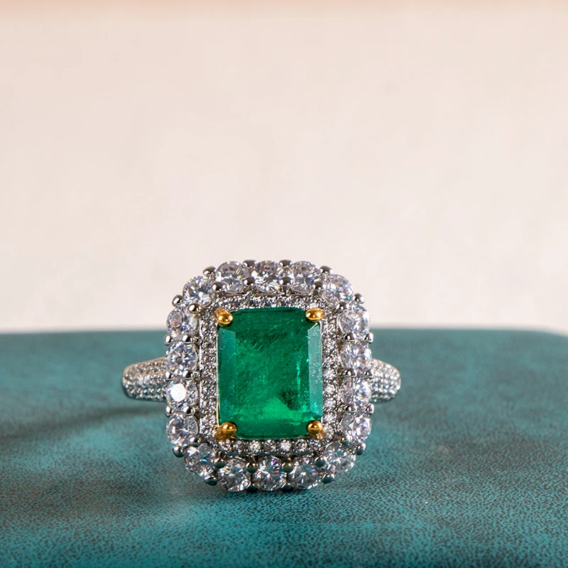 Cellacity luxury women ring with emerald gemstone silver  jewelry 5A zircon Engagement Wedding Girls Party Rings Gifts
