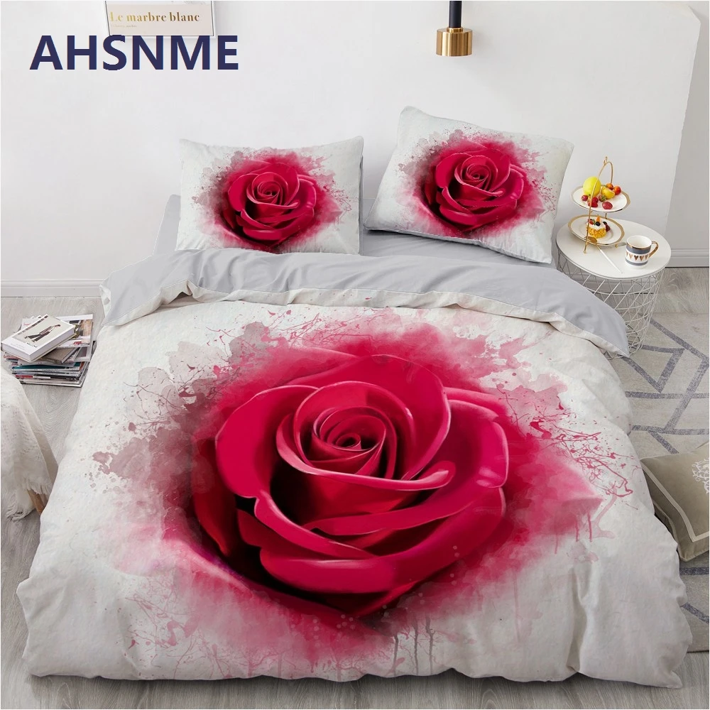 3D Flower Bedding Set Custom Single Double King Size 3PCS Duvet Cover Set Comforter Quilt Pillow Case Rose Bed Set Microfiber