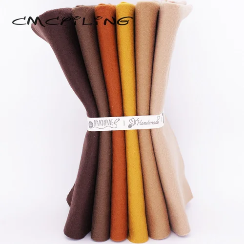 CMCYILING 바느질 작업용 갈색 부드러운 펠트 원단, DIY 바느질 인형 공예, 패치워크 부직포, 폴리에스터 천, 25cm x 28cm, 로트당 6 개