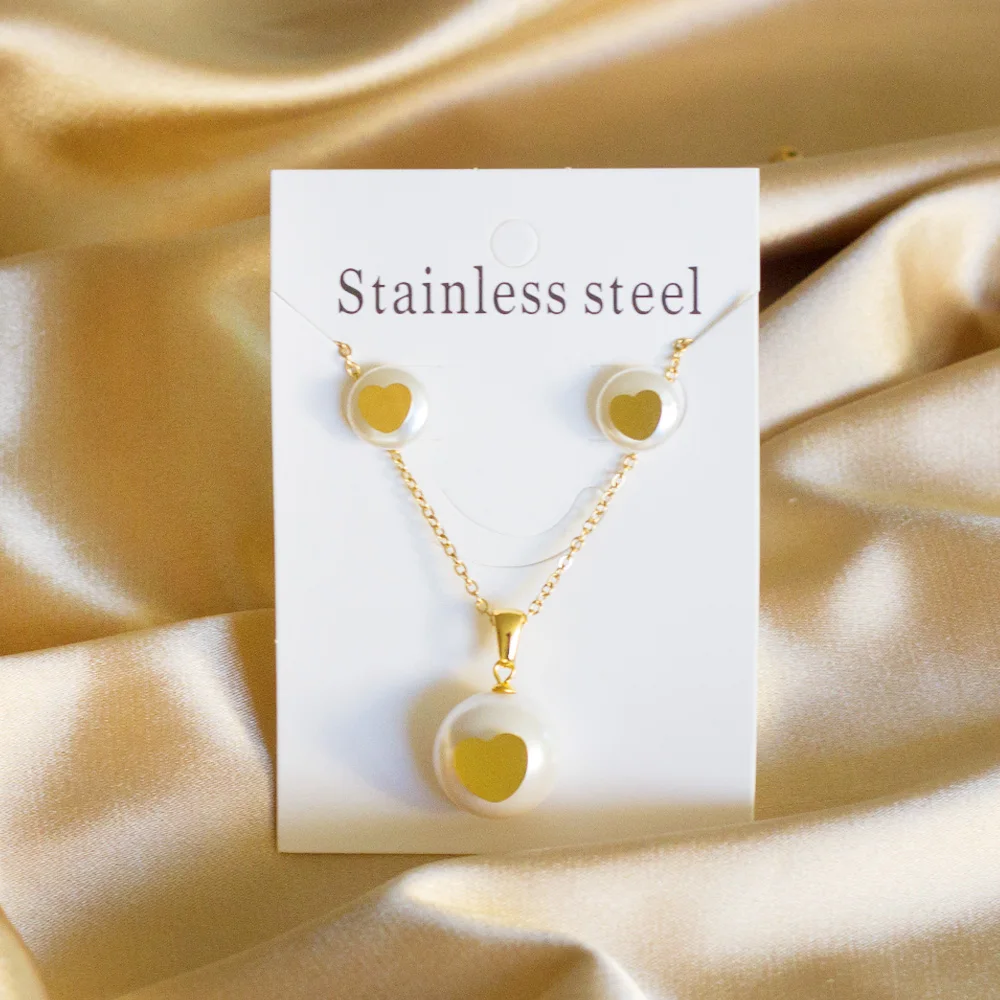 LUXUKISSKIDS Elegant Heart Fake Pearl Gold Color Jewellery Dubai Wedding Indian Bridal Jewelry Set For Women/Girl Christmas Gift