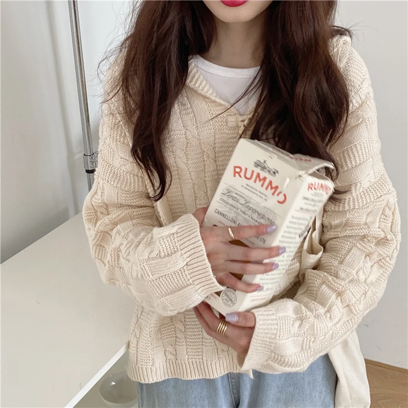 Cardigan da donna maglione lavorato a maglia intrecciato con cappuccio spalla abbassata retrò autunno capispalla slouchy vintage femminile popolare Harajuku quotidiano