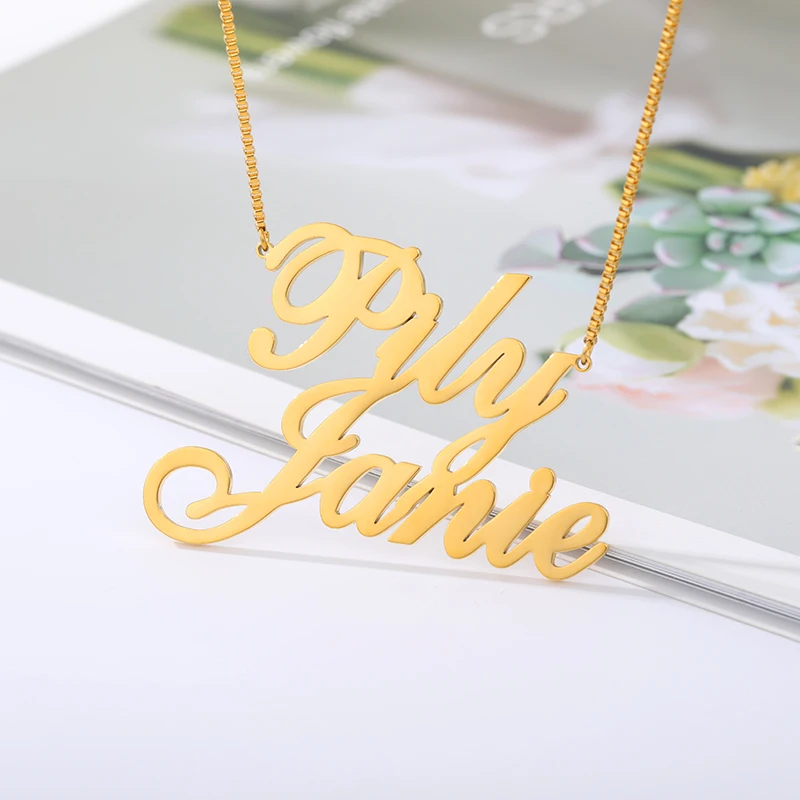 2020 Fashion Custom Stainless Steel Double Name Necklace For Women Personalized Letter Box Chain Choker Necklace Lover Gift