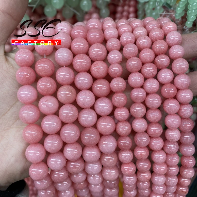 Naturalny różowy chalcedon okrągły koraliki dystansowe luzem kamień koraliki do tworzenia biżuterii DIY 4 6 8 10 12 14mm 15 cali — zdjęcie 5