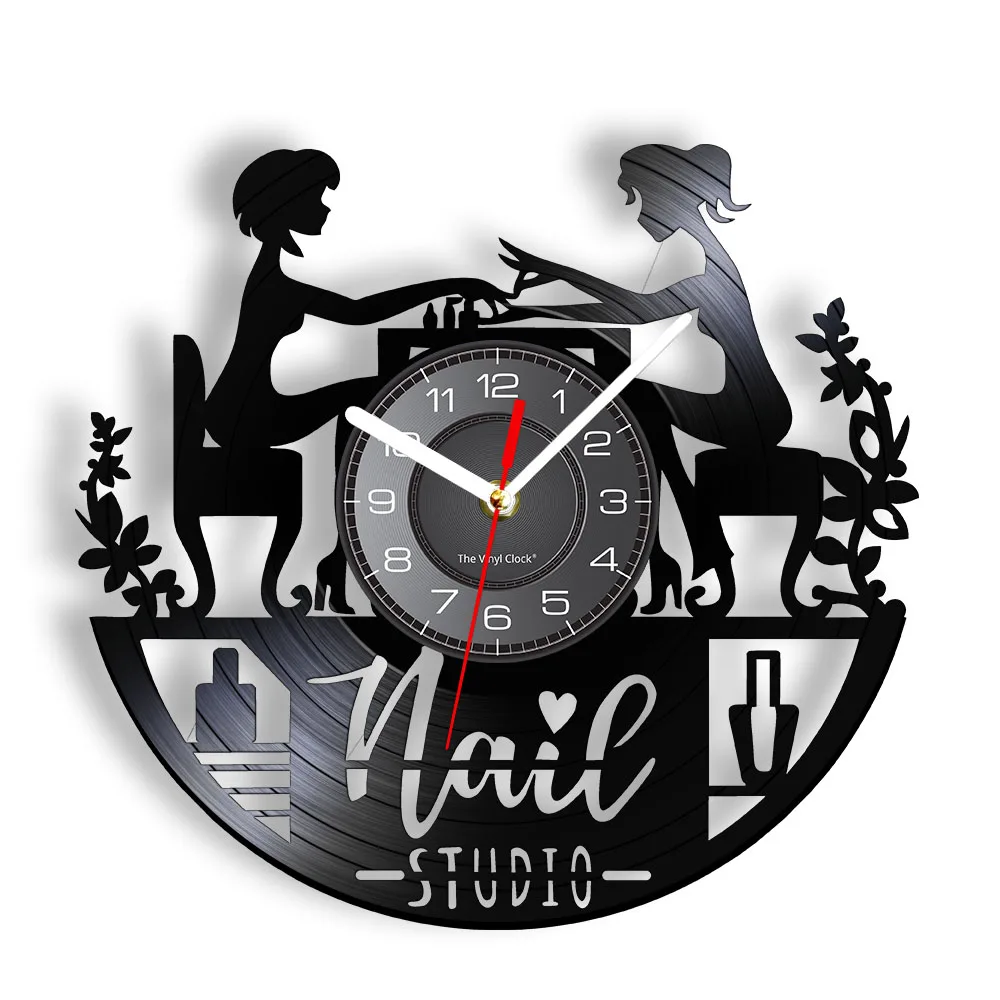 Nail Studio Beauty Salon Vinyl Record Wall Clock Nail Shop Detor Tech Artwork Watch Manicure Silent Manicurist Favorite Gift