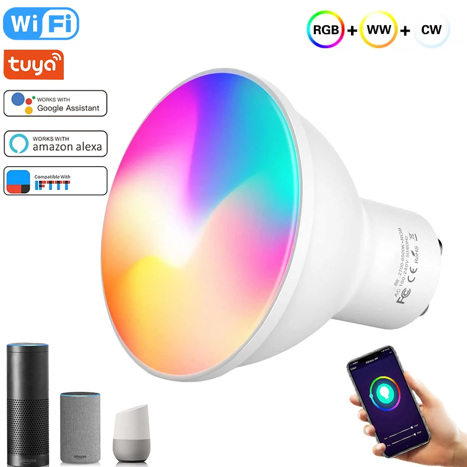 GU10 Led Smart Light Bulb 8W RGBW RGBWW Decoration Tuya WiFi Smart Life Led Lamp Work With Alexa Google Home Voice Control