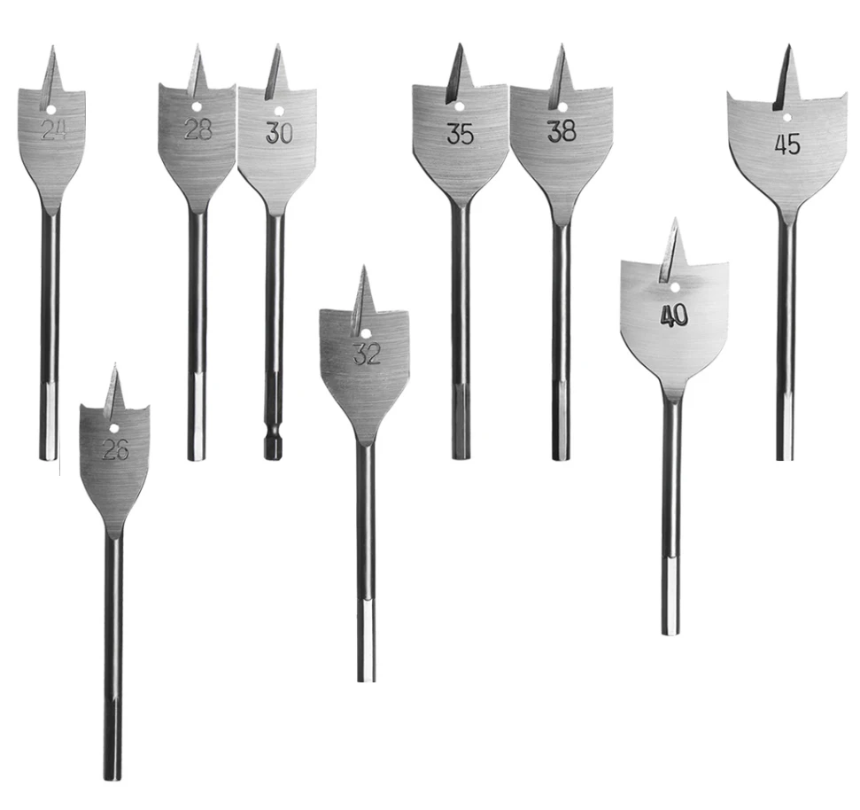 Juego de piezas de acero de alto carbono, 1 taladro plano para madera, 6-50mm, brocas de pala para carpintería, herramienta de carpintería duradera,