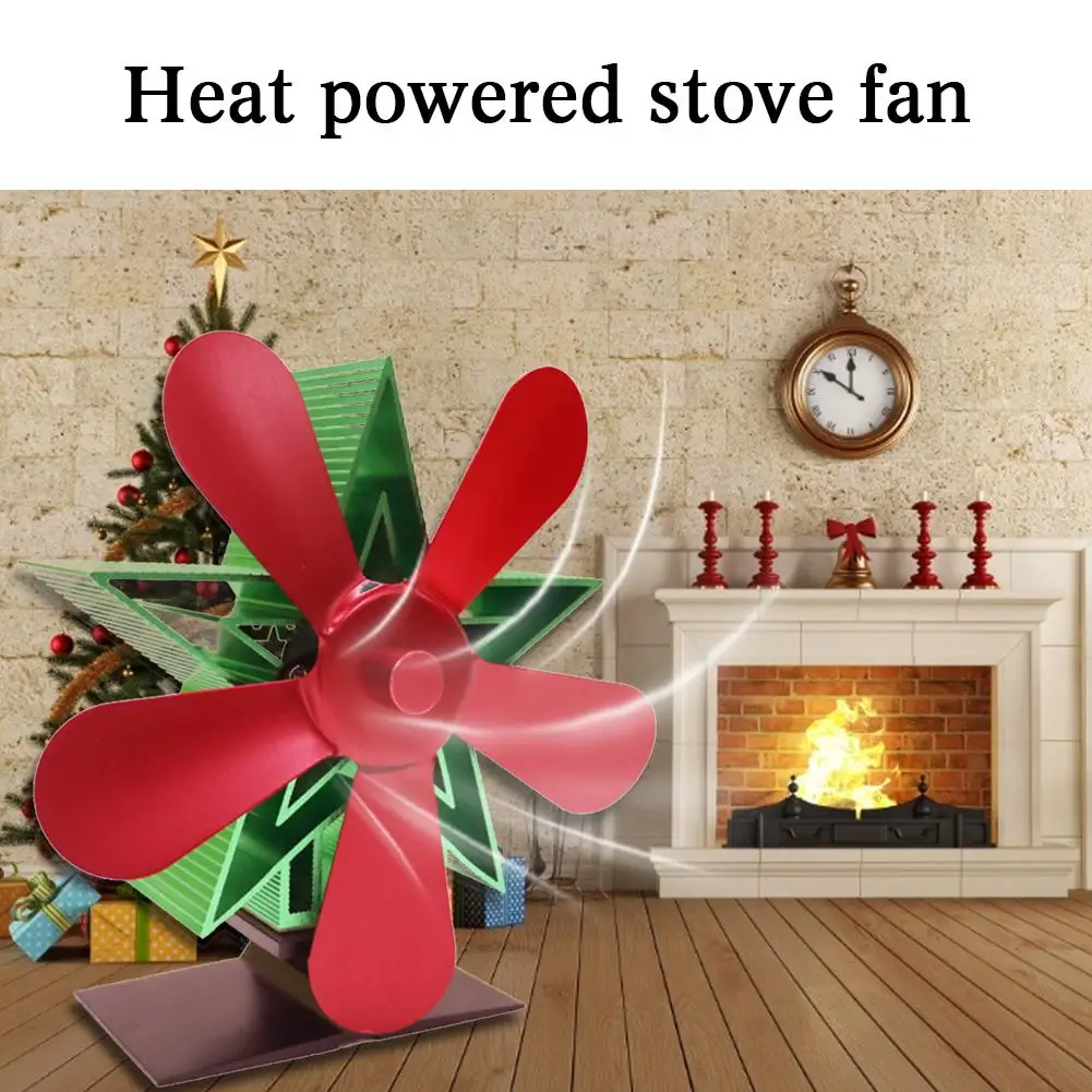Black Fireplace 4 Blade Heat Powered Stove Fan Komin Log Wood Burner Eco Friendly Quiet Fan Home Efficient Heat Distribution