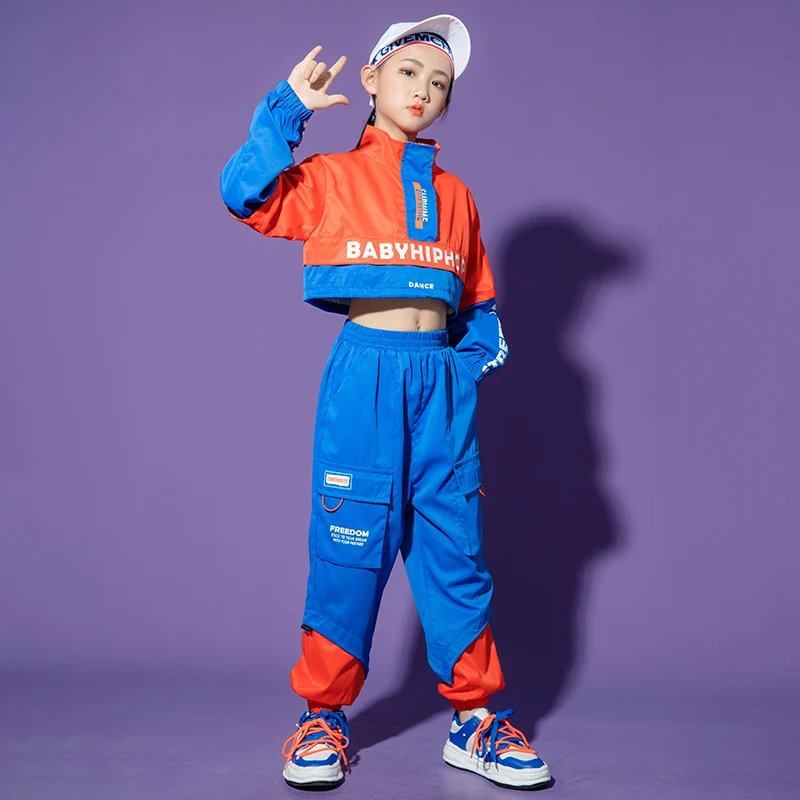 Boys Street Dance Suit Kids Hip Hop Clothing Long Sleeves Tops Hip-Hop Pants Girls Stage Outfits Rave Jazz Dance Costume BL7133