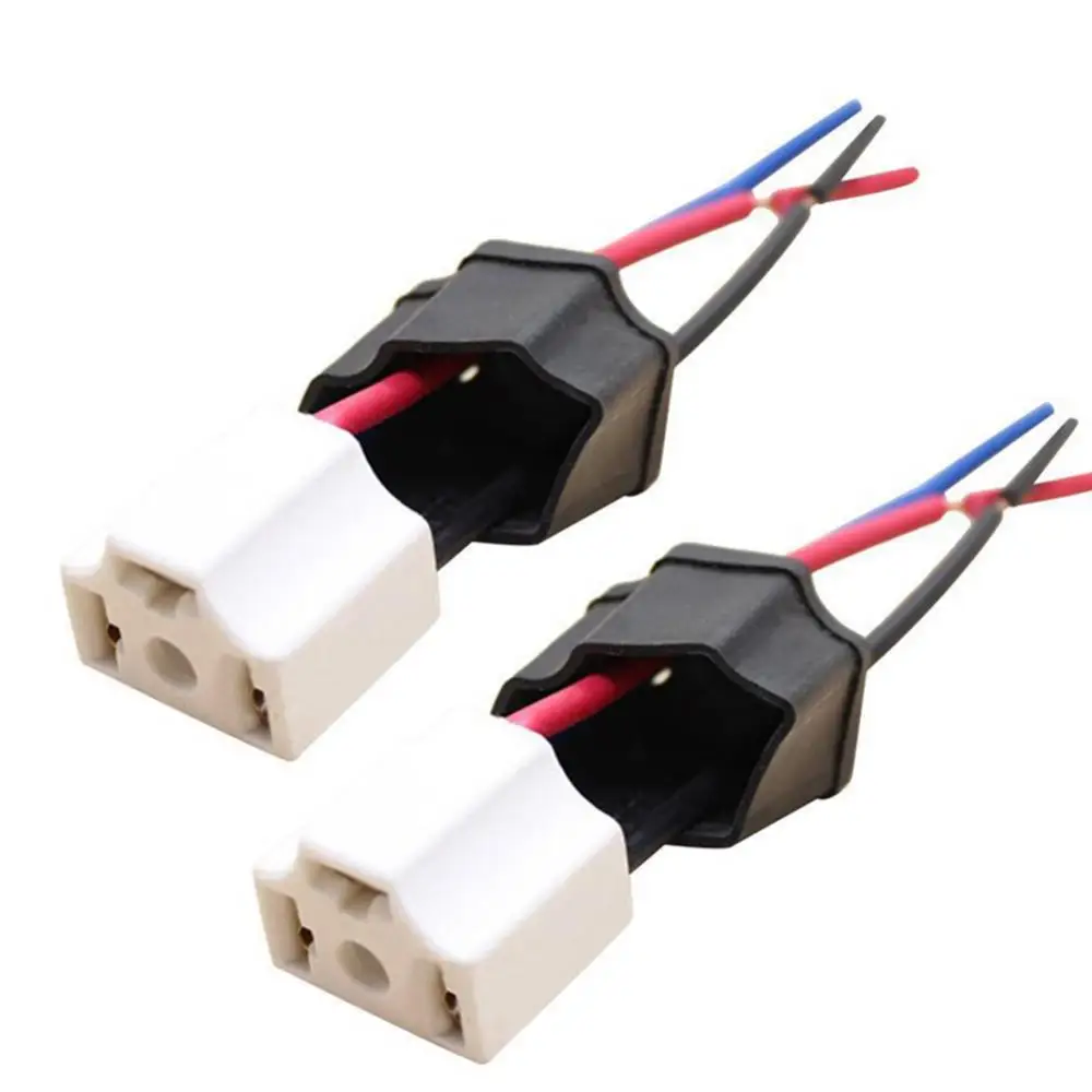 2Pcs H4 9003 Headlights Ceramic Wire Wiring Car Head Light Bulb Lamp Harness 3 Holes Base Socket