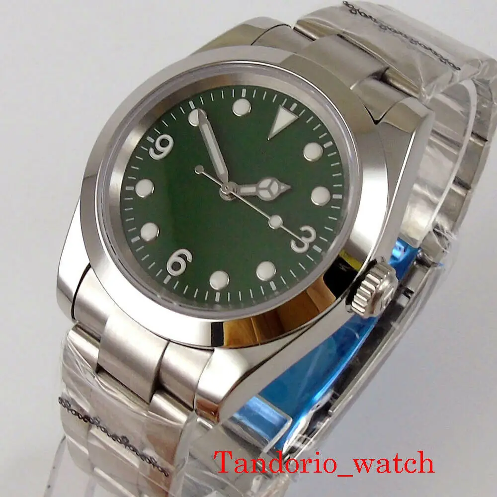 

NH35A Automatic Men's Watch Bracelet Sapphire Crystal Polished Bezel Green Dial Green Sterile Dial Screwback