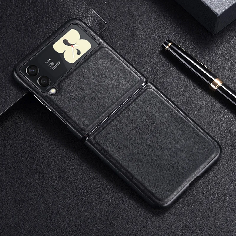 Shockproof Case for Galaxy Z Flip 5 4 3 Luxury Premium PU Leather Hard Cover for Samsung Galaxy Z Flip3 4 5G