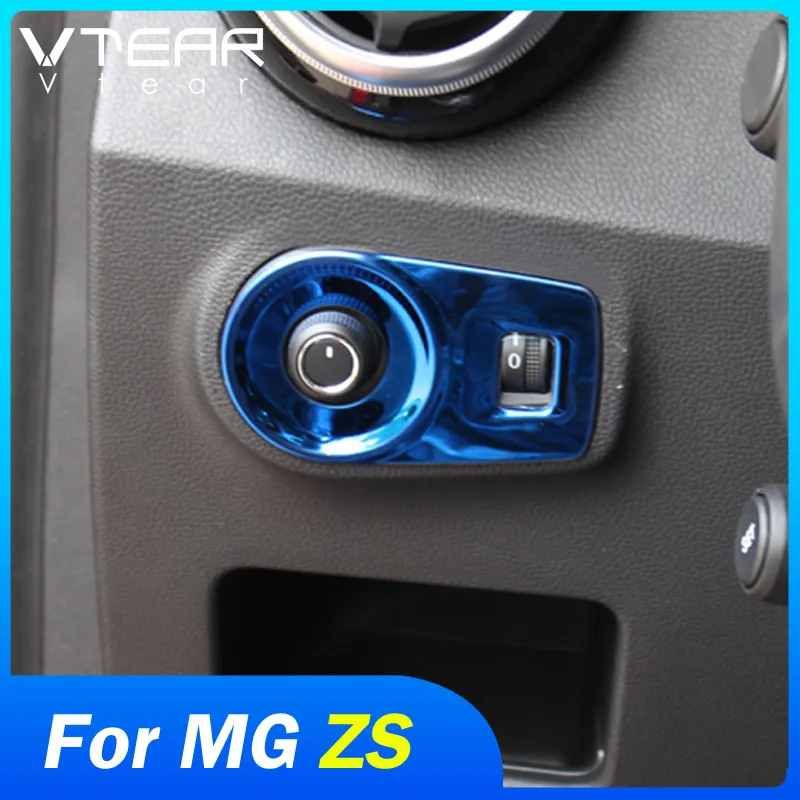 Vtear for MG ZS Car Rearview Mirror Button Frame Cover Stainless Steel Switch Strip Trim Decoration Accessories Interior parts