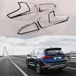 4PCS CHROME FRONT REAR HEADLIGHT TAILLIGHT LIGHT LAMP COVER For Hyundai Santafe 2019 2020