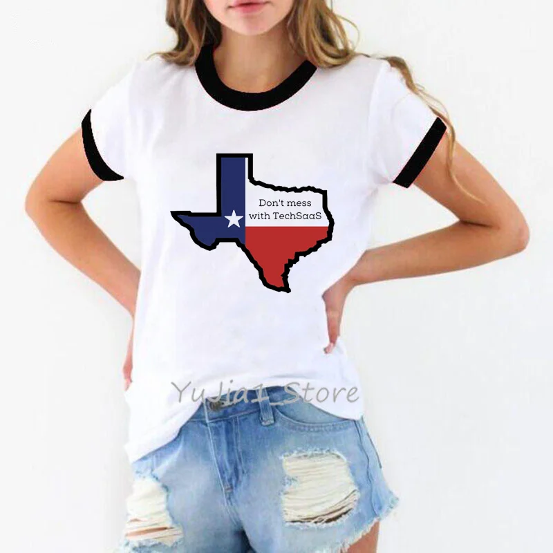 女性のためのtexasマッププリント服、甘い家のリンガーTシャツ、白いトップ、魅力的なグラフィック、夏、2024 tx