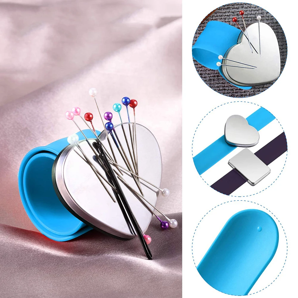 Magnetic Sewing Pincushion Wristband Wrist Pin Cushion Watch Pin Cushions for Embroidery Hand Sewing Work DIY Crafts Supplies