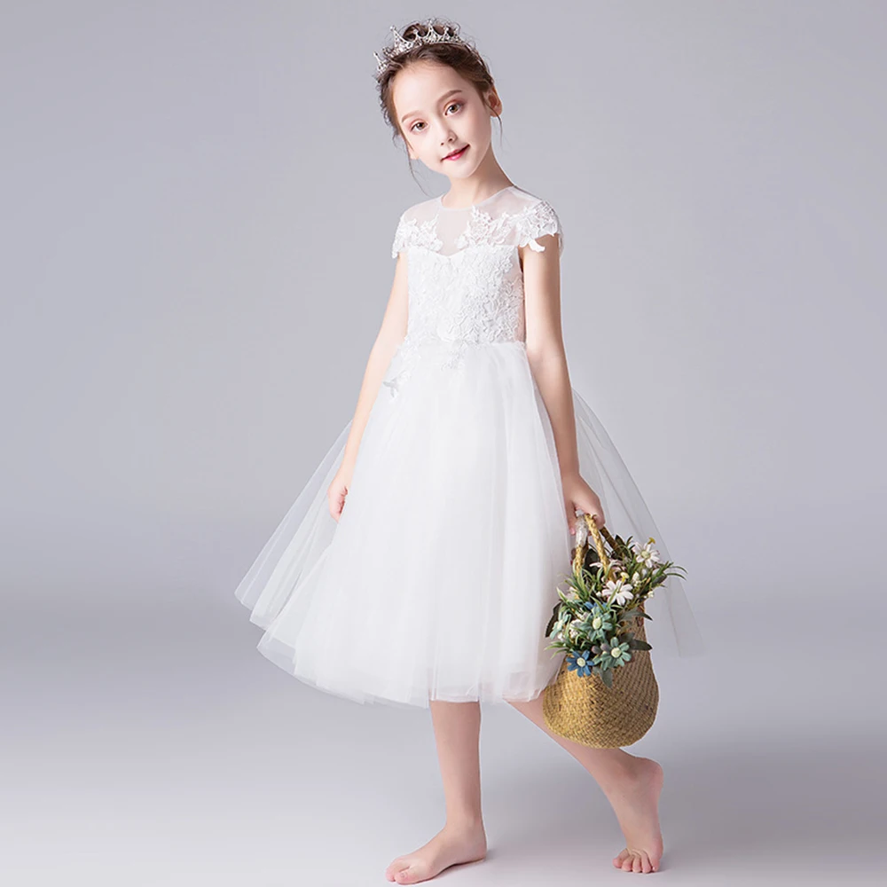 Abiti da festa di compleanno per ragazze estive abito elegante per bambini fiore abito da principessa bianco robe de soirée de mariage