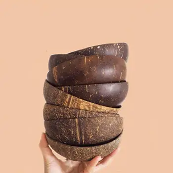 창의적인 천연 코코넛 나무 그릇, 친환경 코코넛 껍질, 과일 샐러드 국수, 쌀 아이스크림 나무 그릇, 아트 공예 장식
