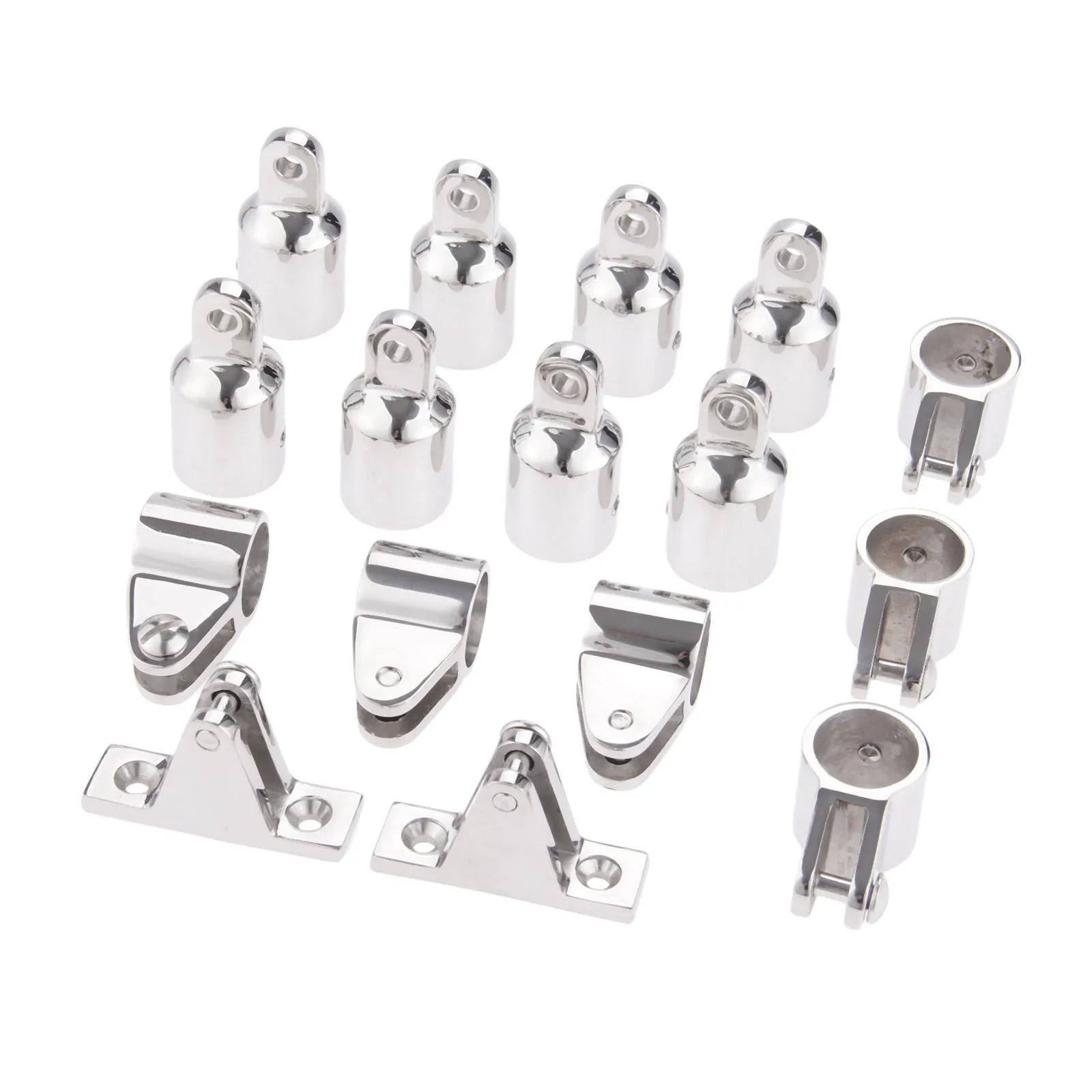 16Pcs Marine Boats Bimini Tops Hardware Fitting Set 4 Bow 25mm 1inch (8 Eye Ends+6 Jaw Slides+2 Deck Hinges) 316 Stainless Steel