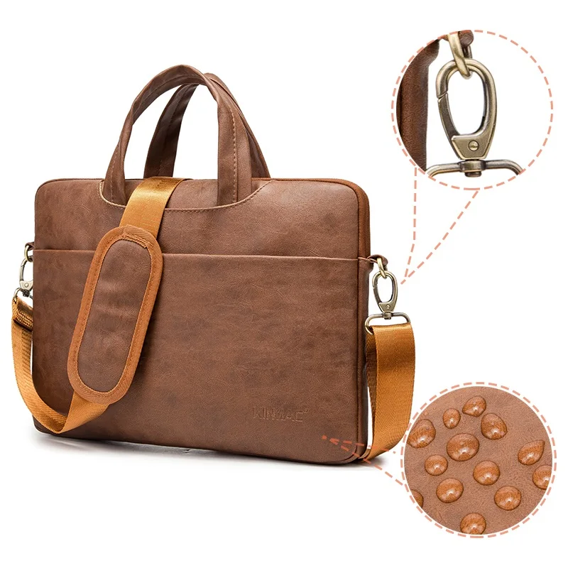 Kinmac Brand Messenger Handbag Laptop Bag 13,14,15.6,16 Inch,PU Leather Waterproof Shoulder Case For MacBook Air Pro Notebook