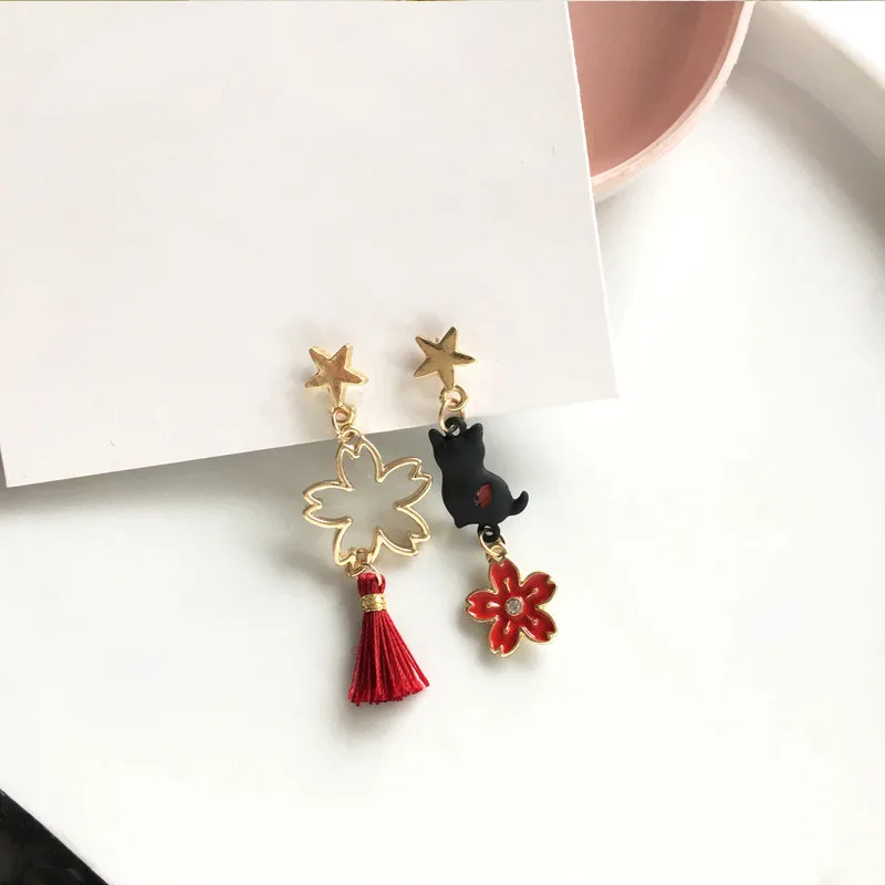 Chinese Style Folding Fan Crane Carp Lotus Asymmetrical Long Tassel Dangle National Style Earrings for Women Jewelry Gift
