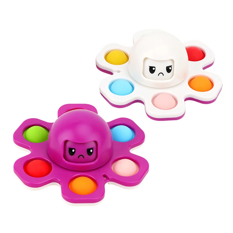 Octopus Fidget Spinner Face Changing Keychain Autism Stress Relief Silicone Interactive Flip Push Pop Its Kids Bubble Gift Toy