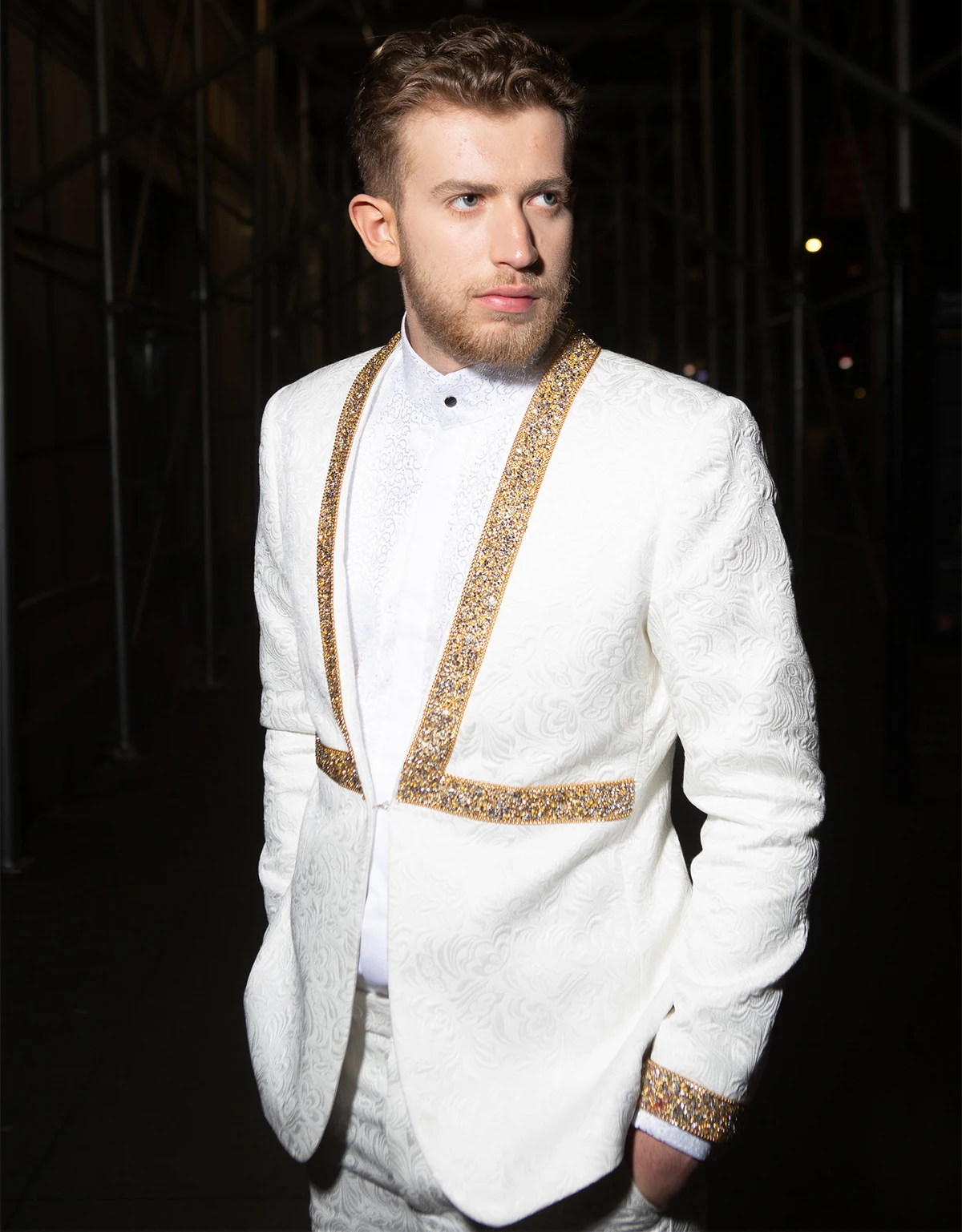 Men Suits Groom Terno Masculino Printed Sequins 2 pieces Blazer Tuxedo For Wedding Groom Banquet Suit (Jacket+Pants)