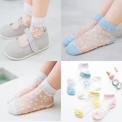 5 Pairs/Lot Summer Girls Socks Lovely Dot Crystal Silk Kids Sock Children Baby Girl Thin Mesh Breathable Elastic Lace Socks