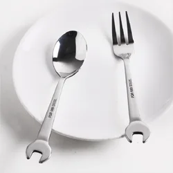 Stainless Steel Cutlery Tea Coffee Spoons Fork Shovel/Wrench Shaped Dessert Ice Cream Sugar Spoon Logo Bar Christmas Tableware