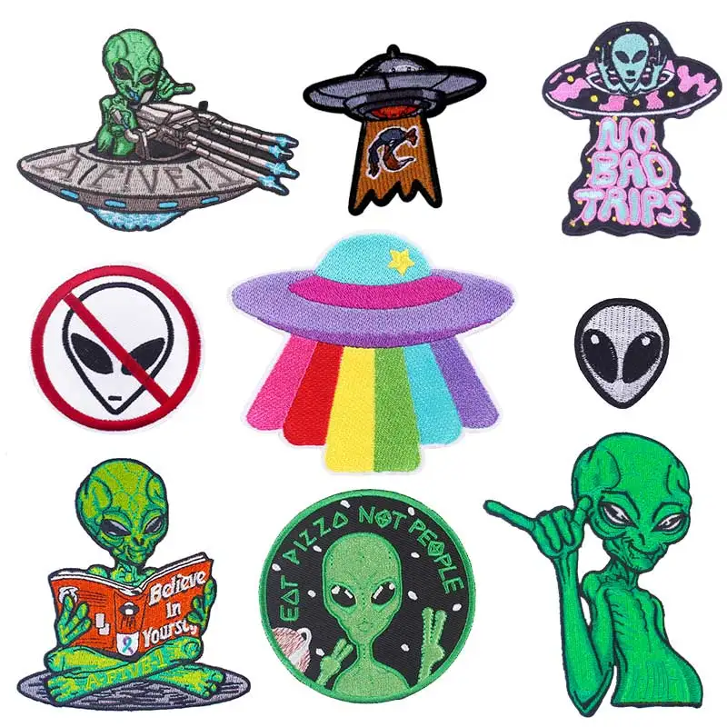 

Alien Ufo Embroidered Patches Iron on Patches For Clothes Cloth For Clothing Fashion Accessories Applique Decor Fusible Sewing