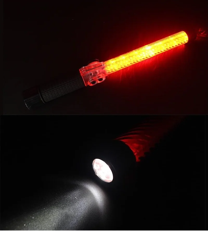 39CM Length Rechargeable Style LED Traffic Warning Red Hard PC Baton Whistle Emergency Ann Glo-sticks