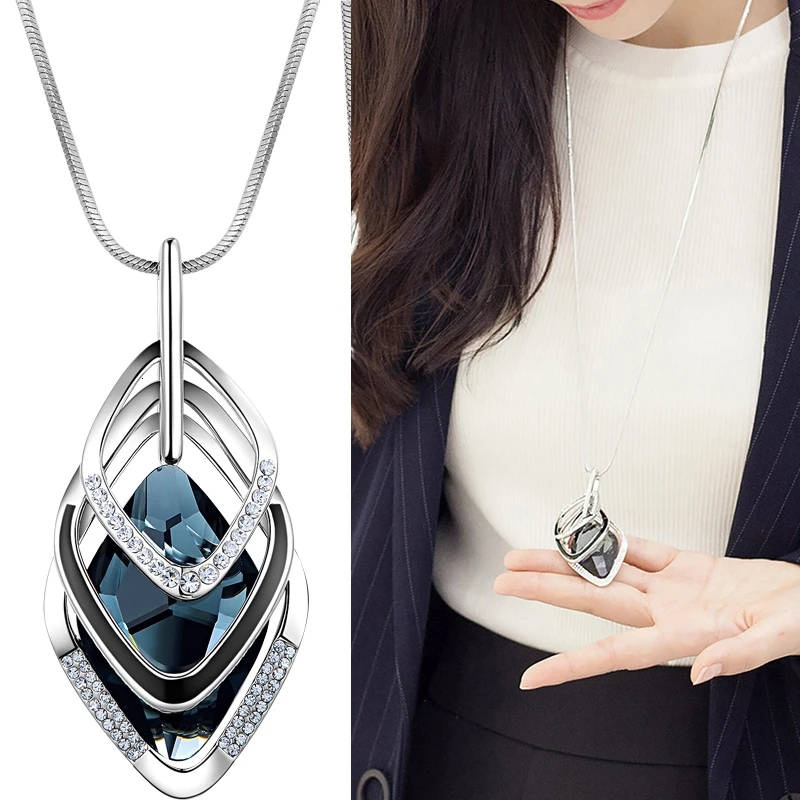 Vintage Geometric Long Necklaces & Pendants For Women Fashion Crystal Necklace Female Boho Silver Color Jewelry Bijoux 2022