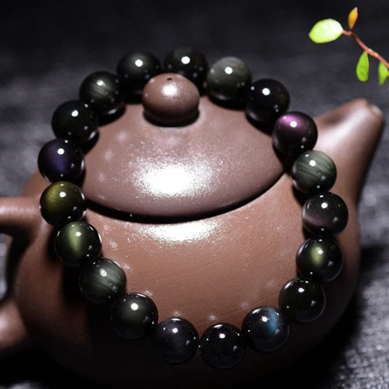 8/10/12/14/16MM Fashion Rainbow Eye Obsidian Beaded Bracelets for Women Men Natural Stone Stretch Bracelets Wealth Jewelry Gifts