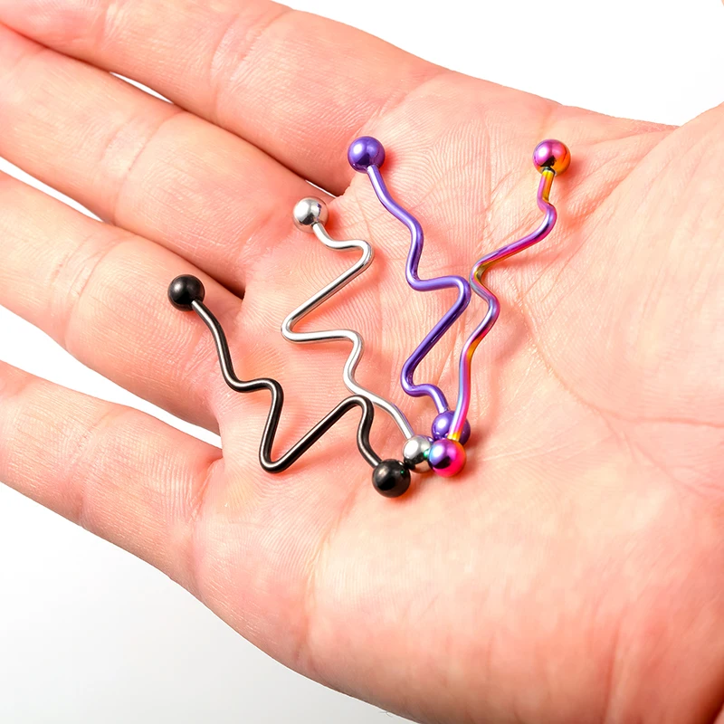 1-4pcs ECG Industrial Barbell Long Ear Stud Stainless Steel Cartilage Earrings Piercing Set Helix Tragus Ring Women Body Jewelry