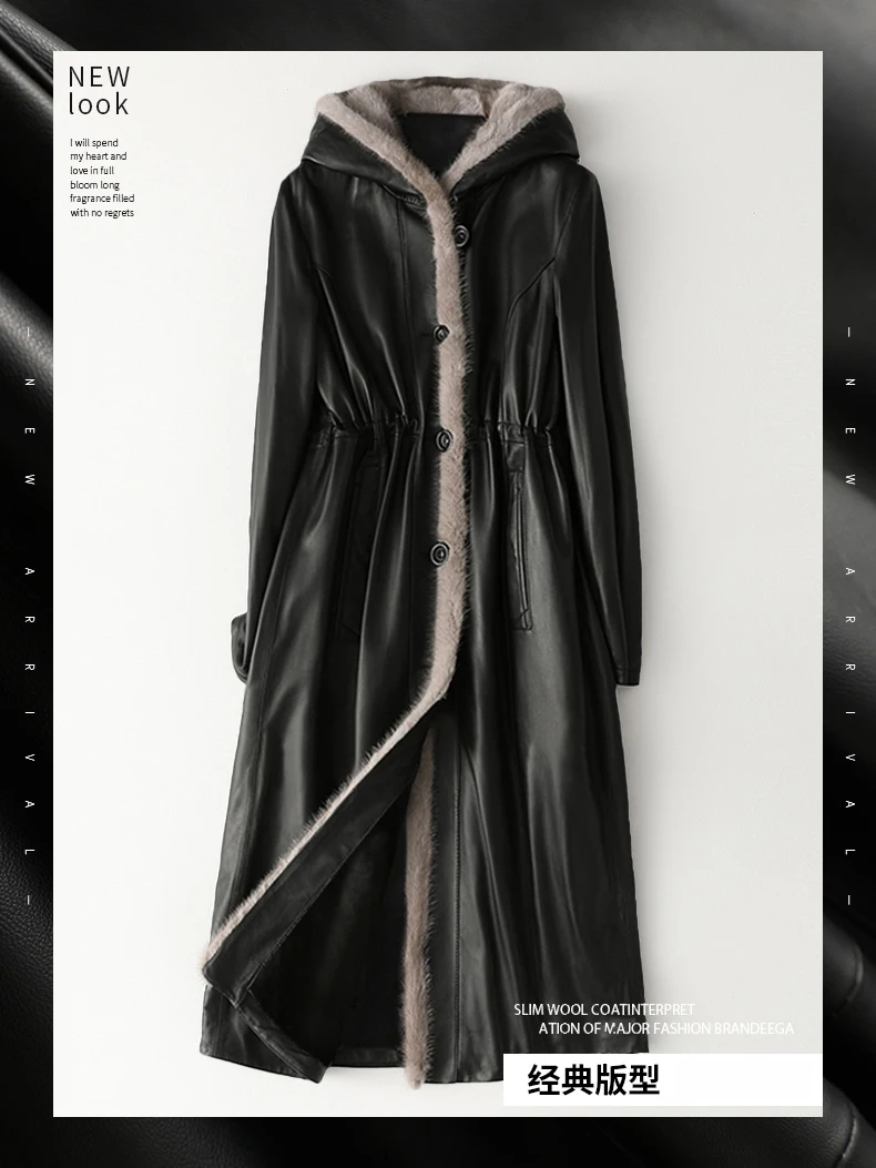 Lautaro Winter Long Warm Thick Black Leather Coat Women with Fur Inside Elegant Luxury Faux Fur Lined Jacket Parka Fashion 2021