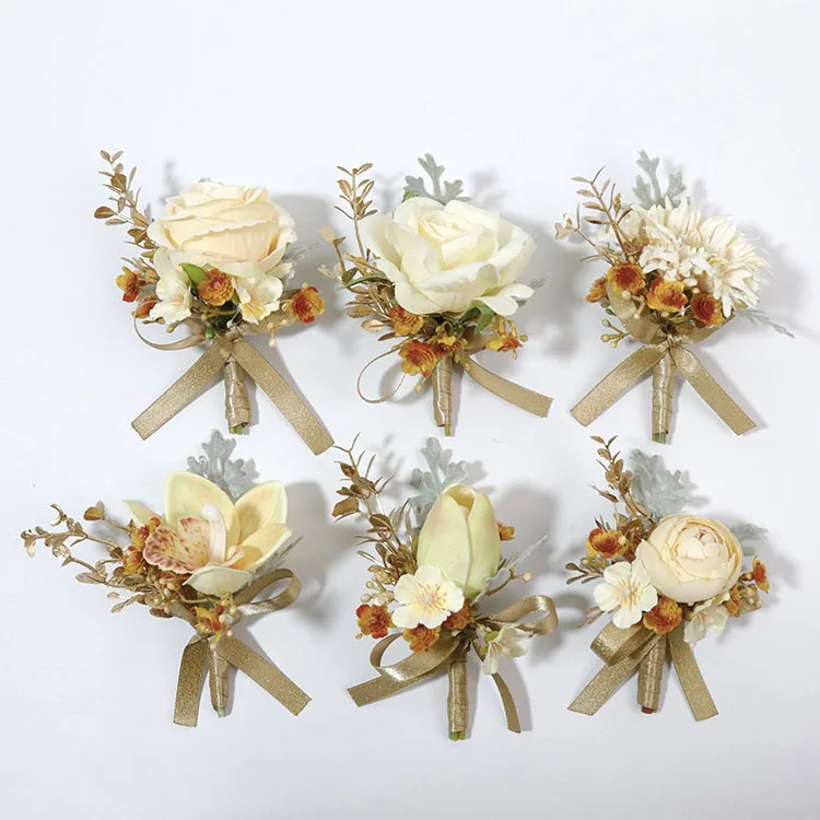 Champagne Gold Artifical Boutonnieres Wedding Supplies for Wedding Corsage Marriage