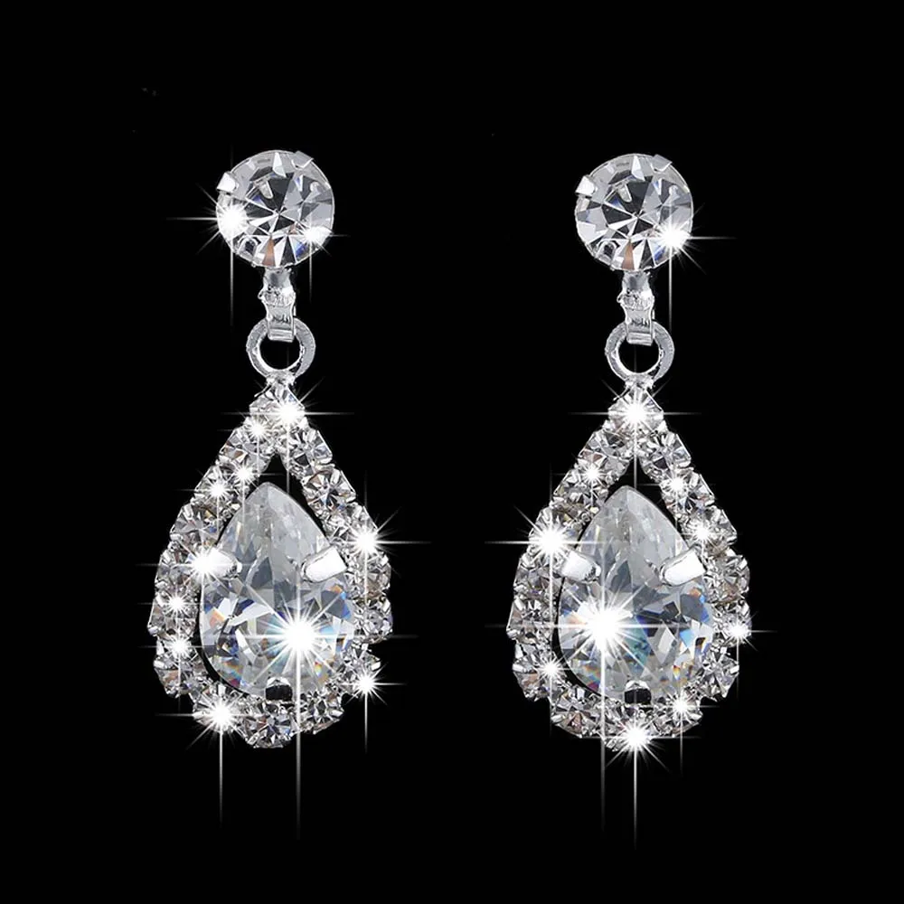 Luxury Cubic Zirconia Teardrop Necklace Earrings Set Bride Bridesmaid Wedding Jewelry Set Gifts For Women