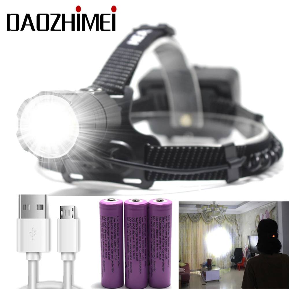 5000LM Powerful LED Headlight XHP70.2 3-Modes Zoomable Headlamps Outdoor Waterproof Tactical Flash Light Use 3*18650 battery