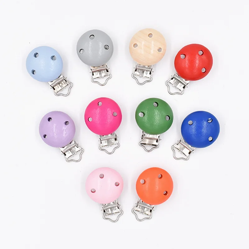 5Pcs/lot Round Wood Pacifier Clip Baby Teething Bead Clip Accessories for DIY Pacifier Chain Tool Wholesale