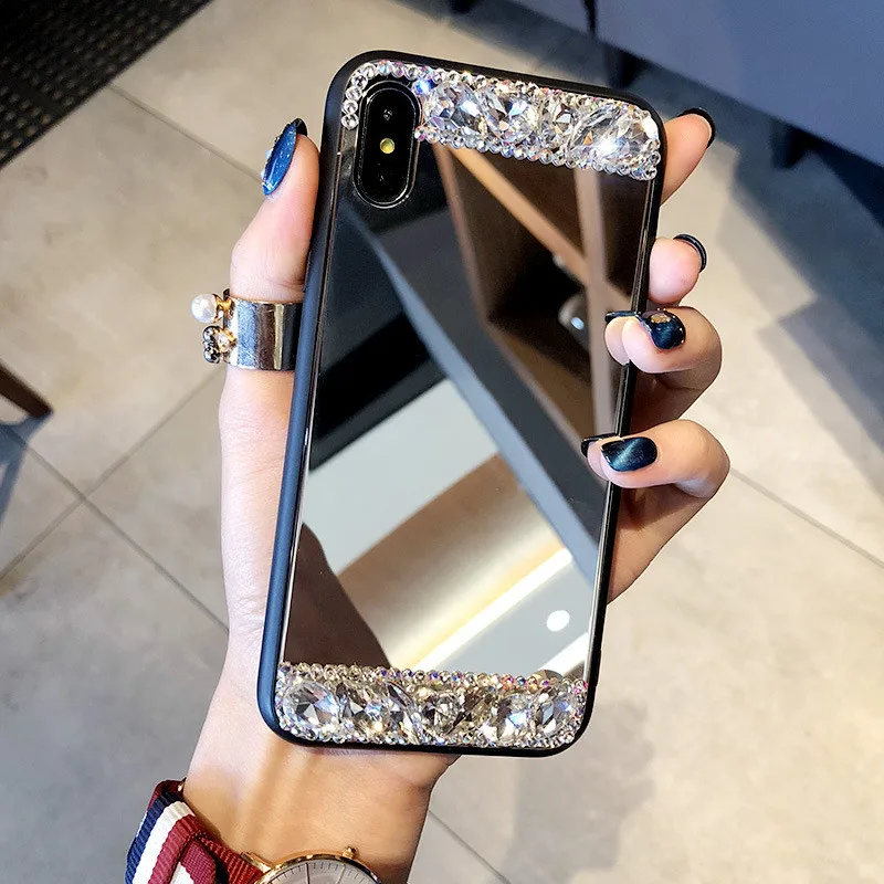 Luxury Bling Rhinestone diamond Soft phone case For iPhone 13 14 11 12 Pro MAX For iPhone 16 15 Pro Max XR  Mirror cover