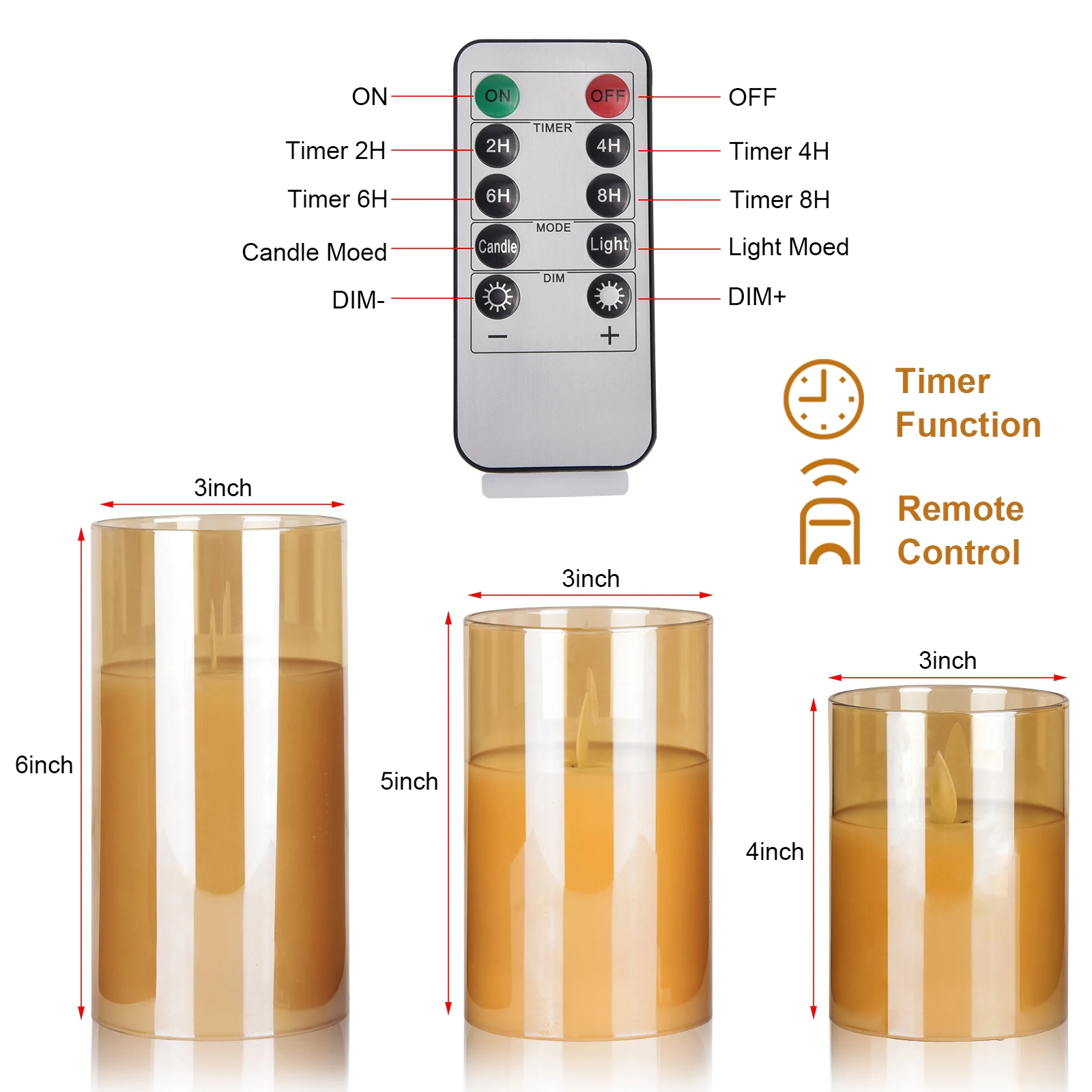 Candele Bianche Grandi Eldnacele - Candele Di Babbo Natale Senza Fiamma Tremolanti Con Timer Remoto A Batteria, 3 Pezzi, Candele A Pilastro A LED A Forma Di Slitta Di Babbo Natale Per