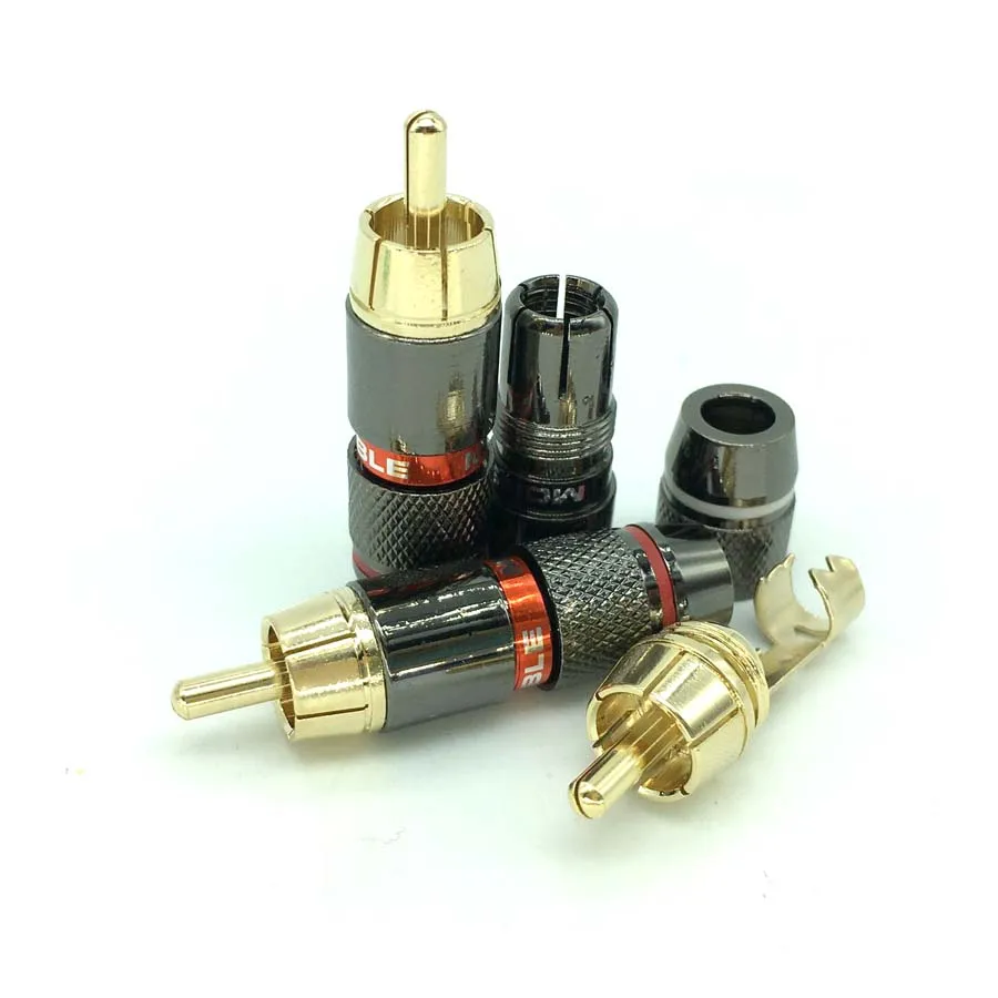 4 Pcs Balck + Red Gold Plate RCA Male Plug Solder Audio Video Adapter Connector Convertor for Coaxial Cable