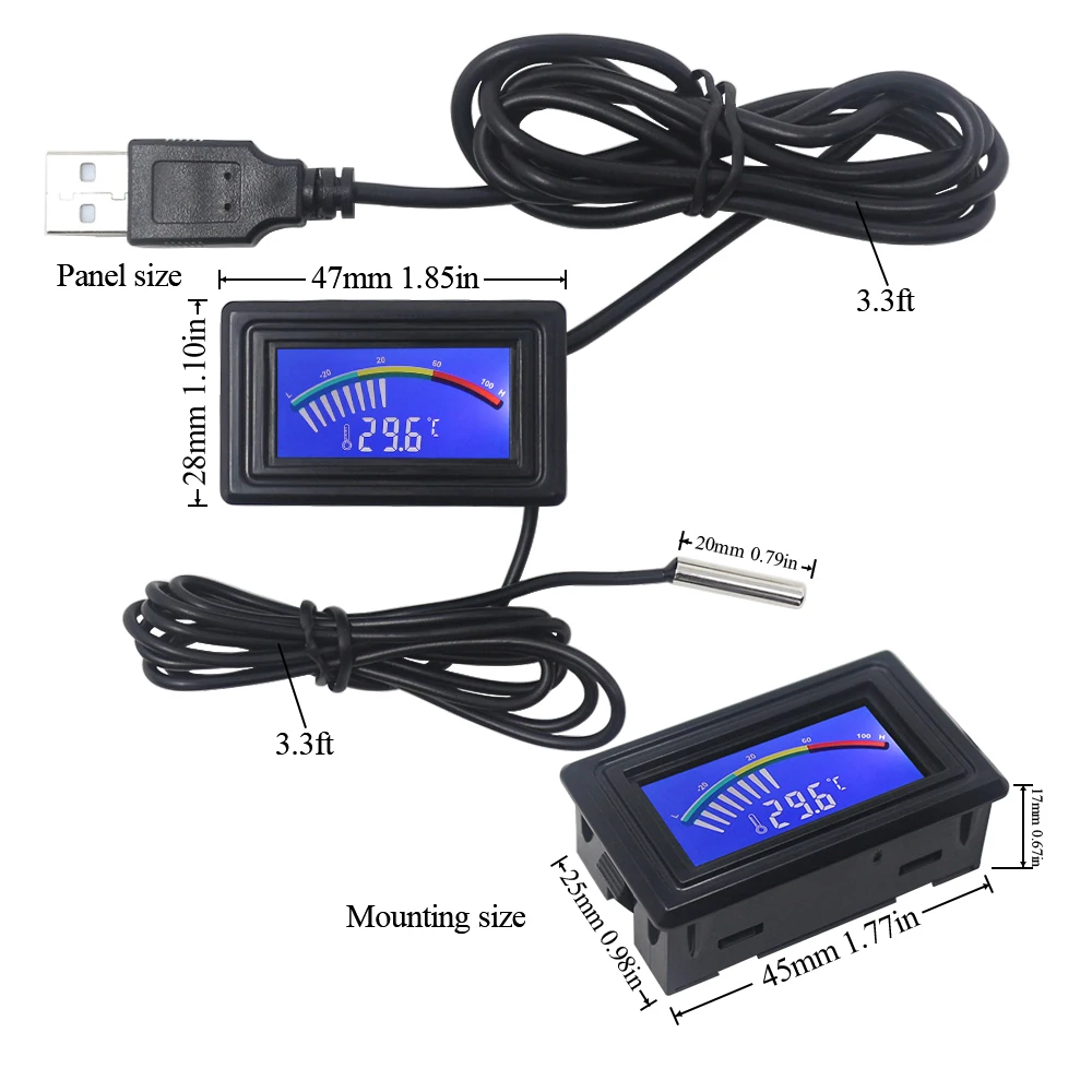 Digital LCD Usb Pointer Thermometer For Boiler Car Water Temperature Meter Tester C/F With Sensor For Air Conditioning Boilers