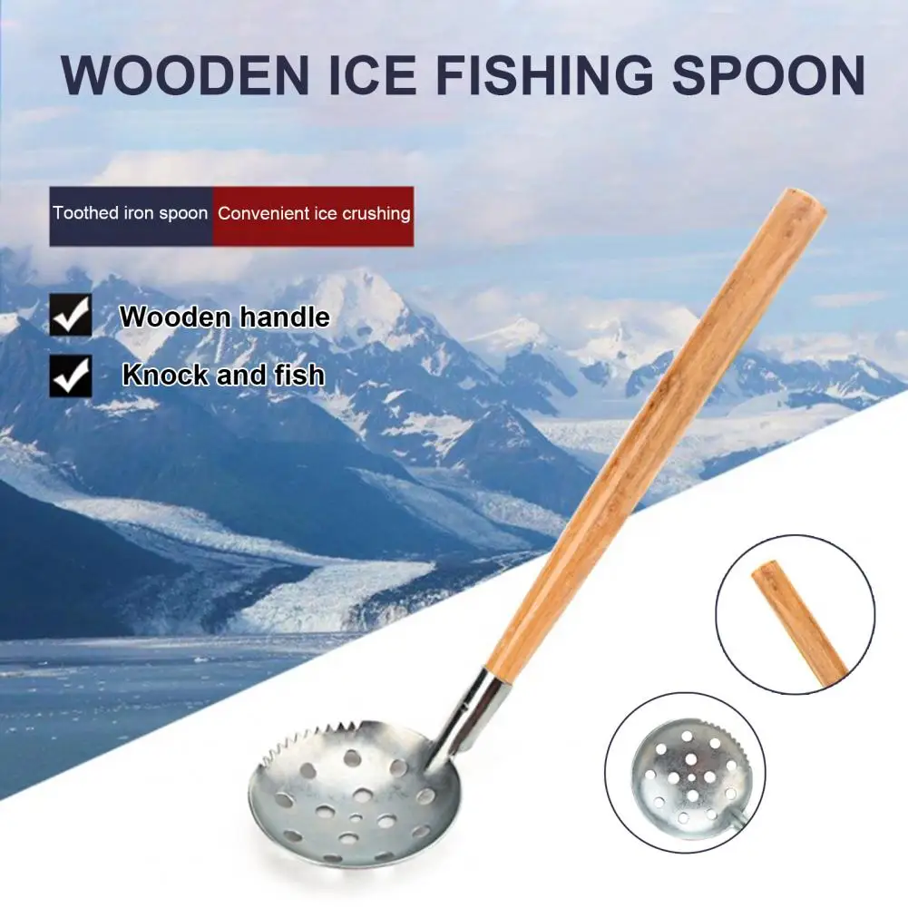 Ultra Long  Versatile Scoop Wood Handle Slush Skimmer Net Tool Lightweight Ice Fishing Spoon Solid   Angling Equipment