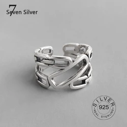 Anillos de plata de ley 925 auténtica para mujer, cadena hueca, joyería fina a la moda, Anillos antiguos grandes y ajustables