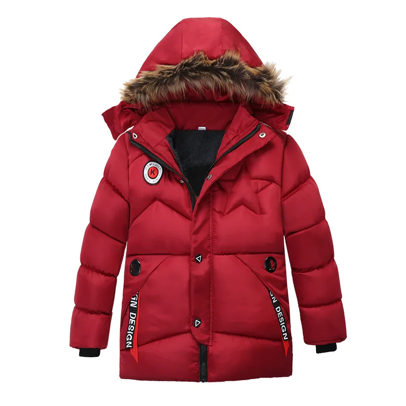 Autumn Winter Boys Jacket Keep Warm Cotton Thicken Kids Jacket Fur Collar Solid Color Zipper Boys Outerwear Children\'s Clothing