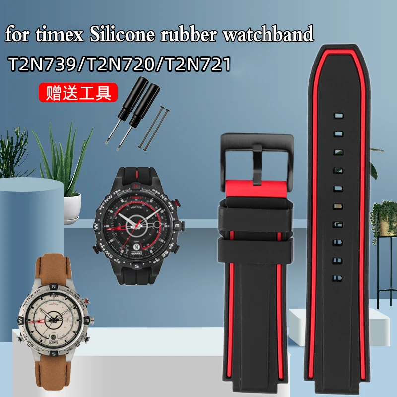 Waterproof  Rubber Strap 24*16mm For Timex T2N739/T2N720/T2N721 Series lug end with tools Screw pins Watch Accessories