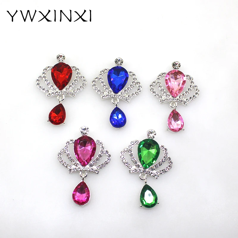 YWXINXI 10Pcs New Rhinestone Crown Crystal Pendant Flat Alloy Button, DIY Romantic Wedding Wine Bottle Decoration Accessories