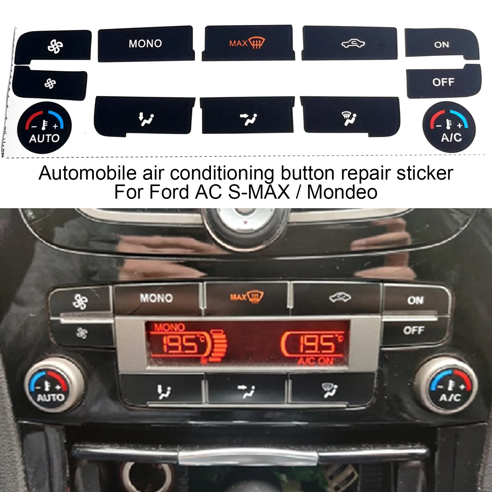 Black Car Air Condition AC Climate Control Button Repair Sticker Decals Stickers New For Ford S-Max/ For Mondeo Fix Ugly Button