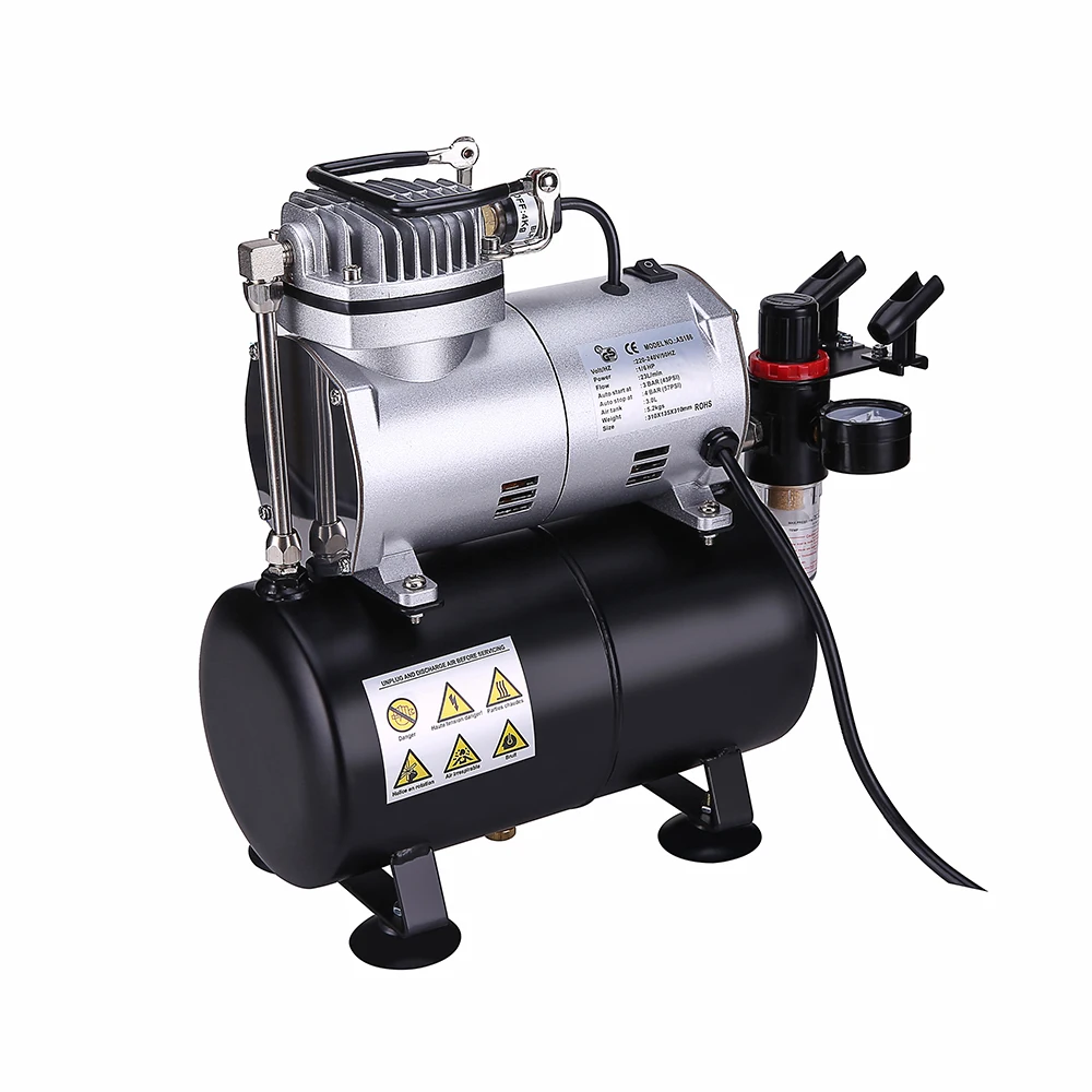 OPHIR PRO Air Compressor with Tank for Hobby Airbrush Car & Wall Painting Cake Decoration 220V EU Plug Compressor _AC090(220V)